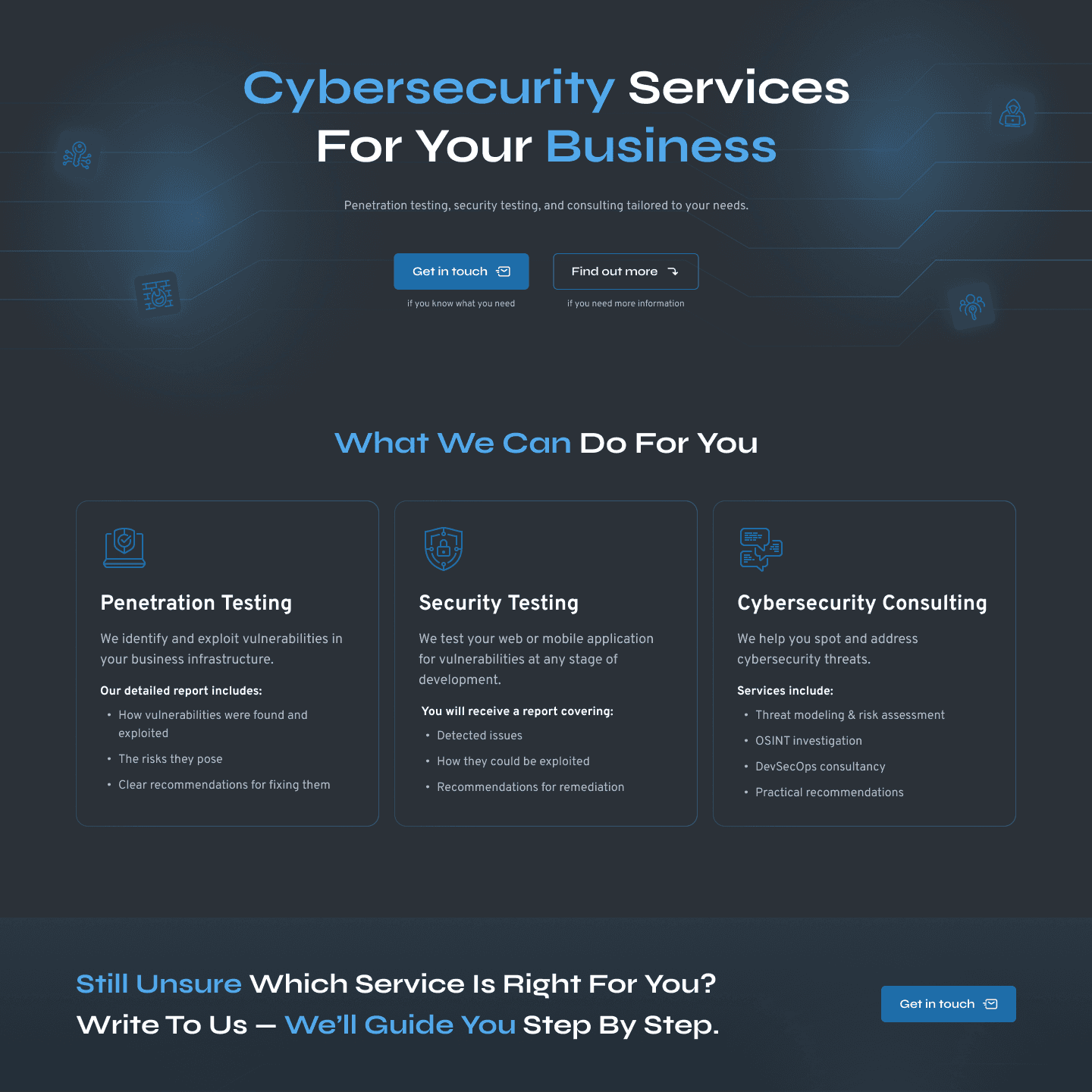 A landing page for a cybersecurity startup - project cover