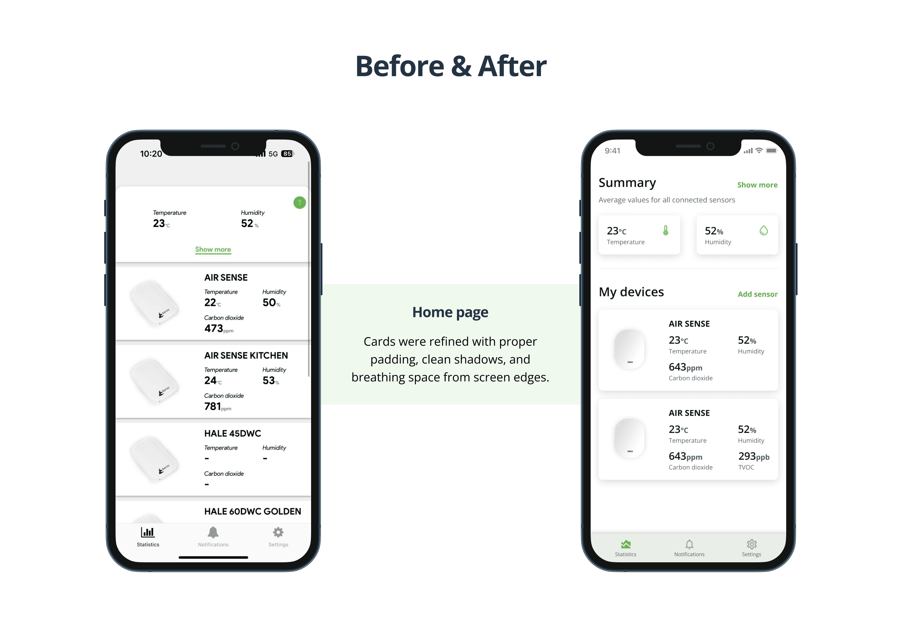 A mobile app for managing air quality control devices - screen 1