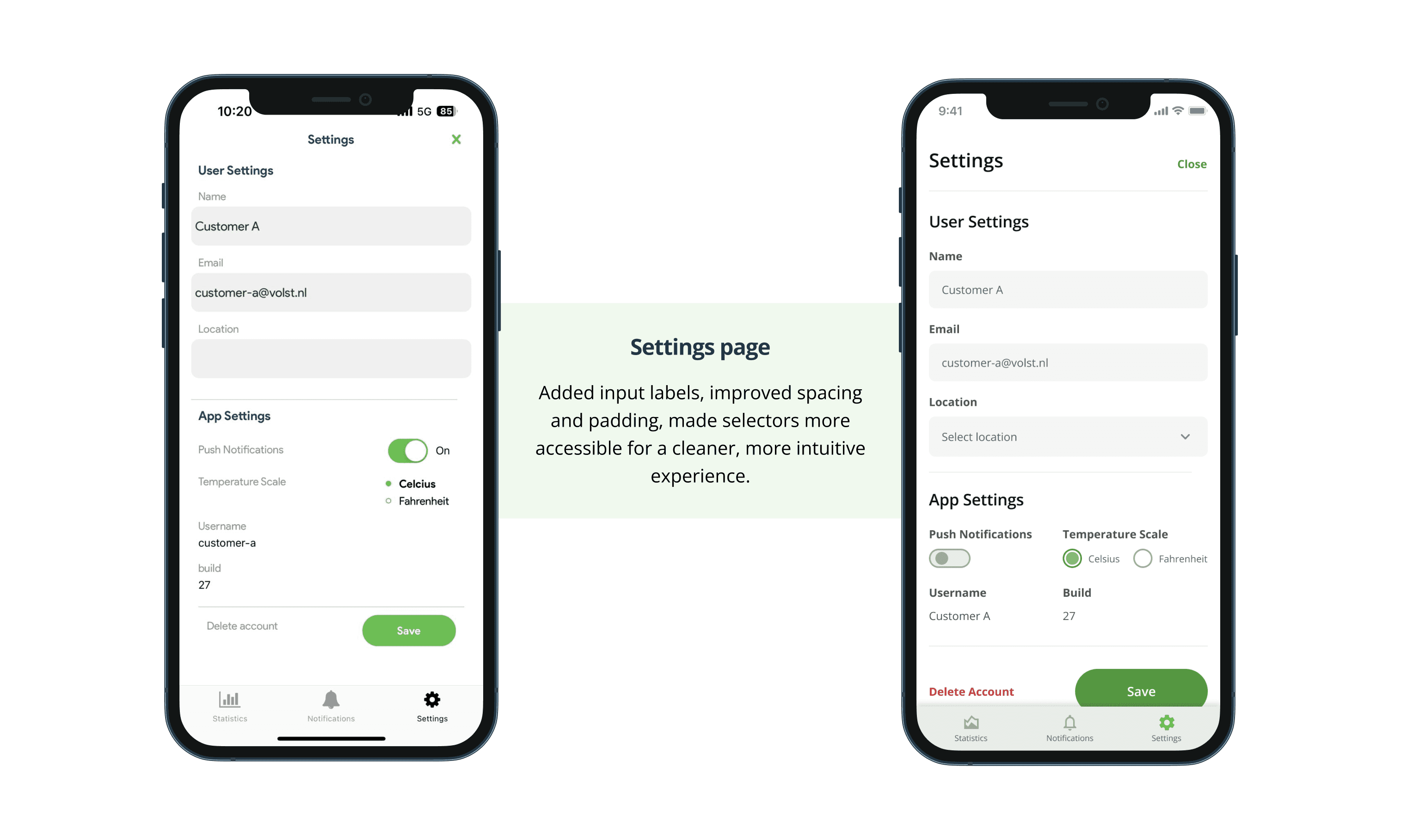 A mobile app for managing air quality control devices - screen 3